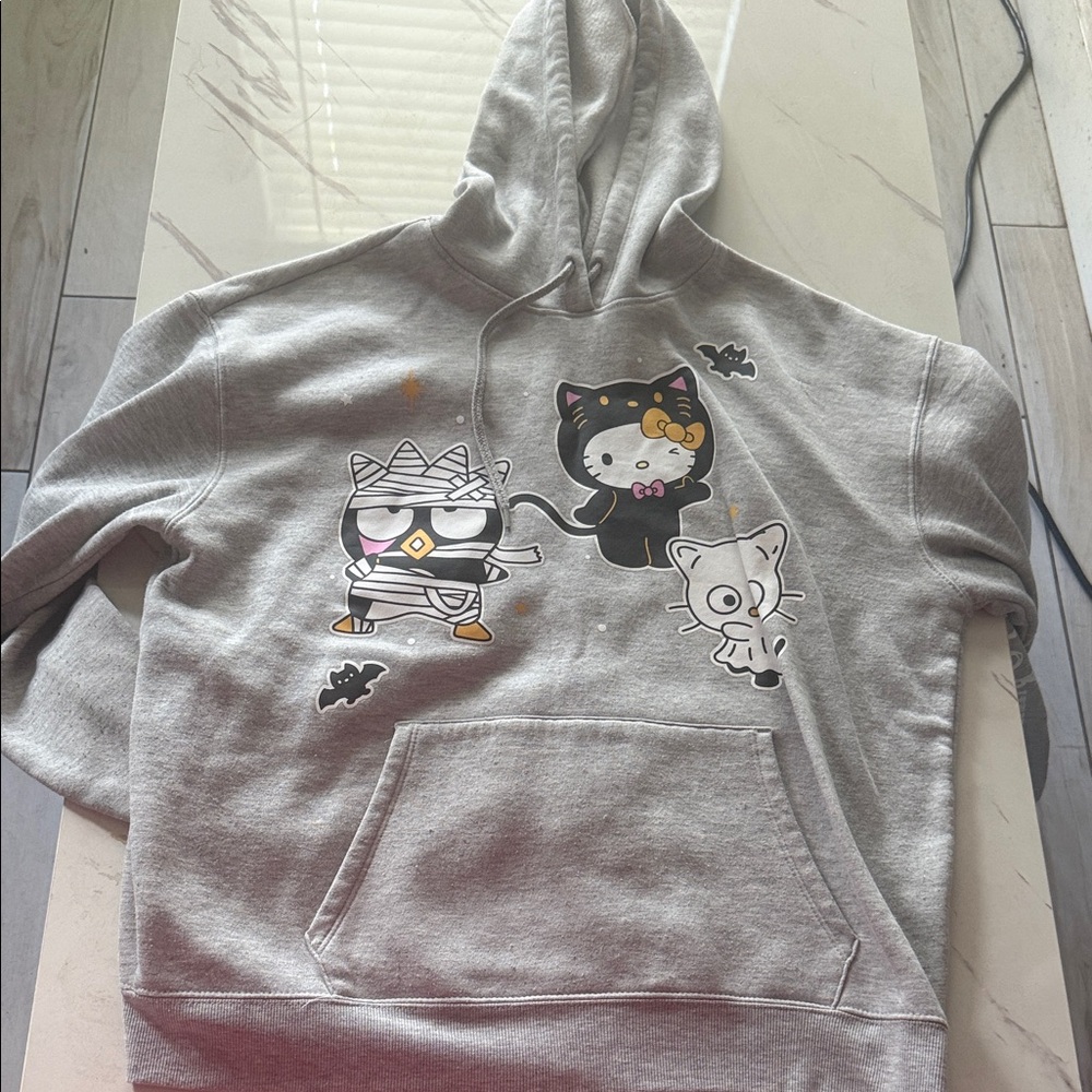 Hello Kitty Gray Pullover Hoodie with Black, White & Yellow Graphics